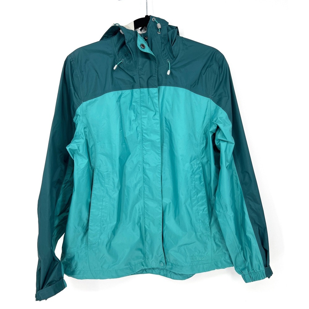 L.L. Bean TEK Rain Jacket Medium Teal Waterproof Hooded Outdoor Hiking EUC